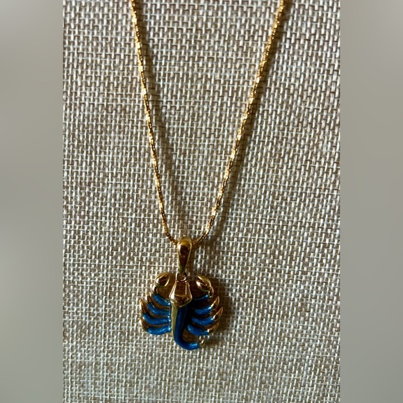 Vintage 1980’s Bob Mackie Blue and Gold Enamel Scorpio Necklace - Picture 2 of 10